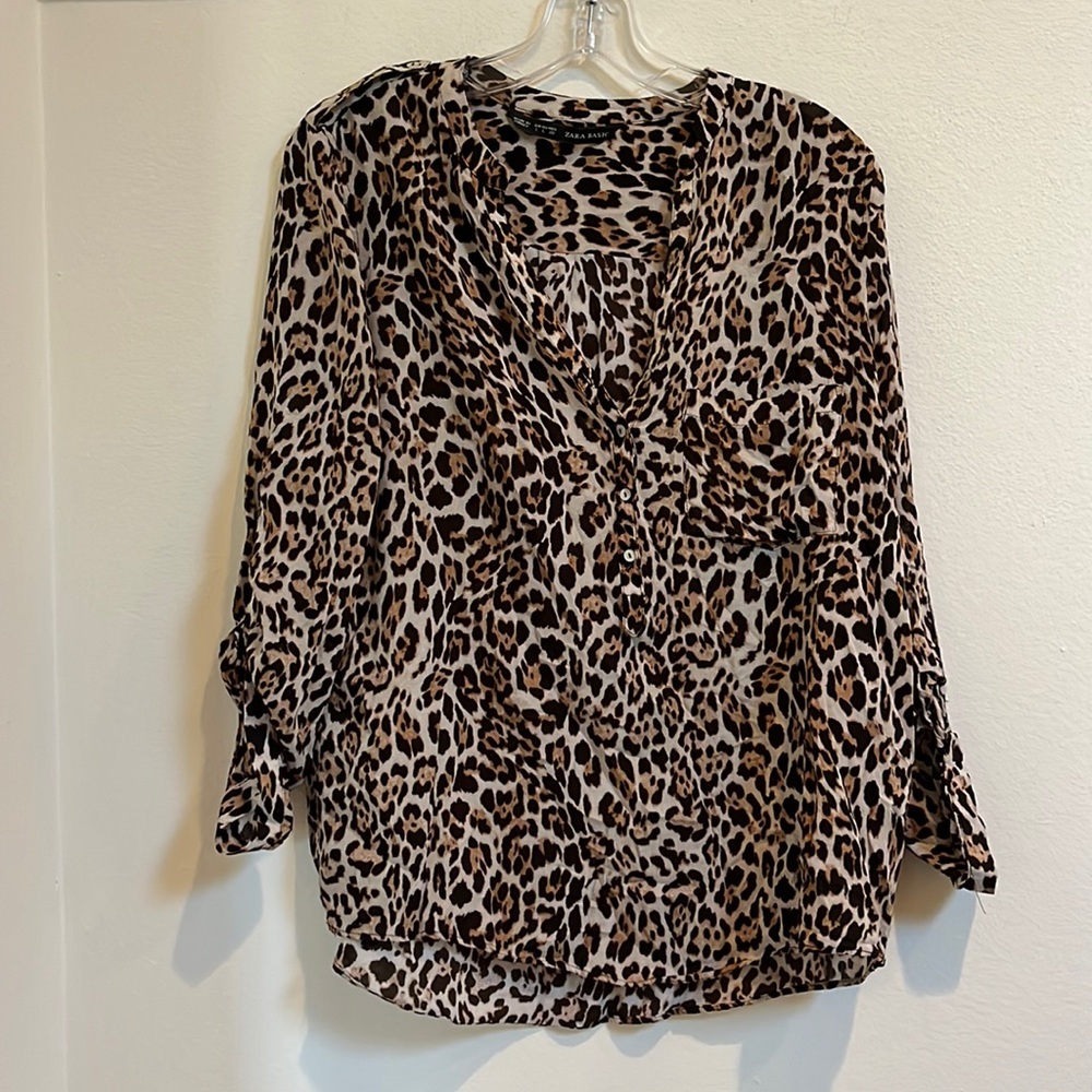 Zara Basic Leopard Print Button Down Shirt - image 2